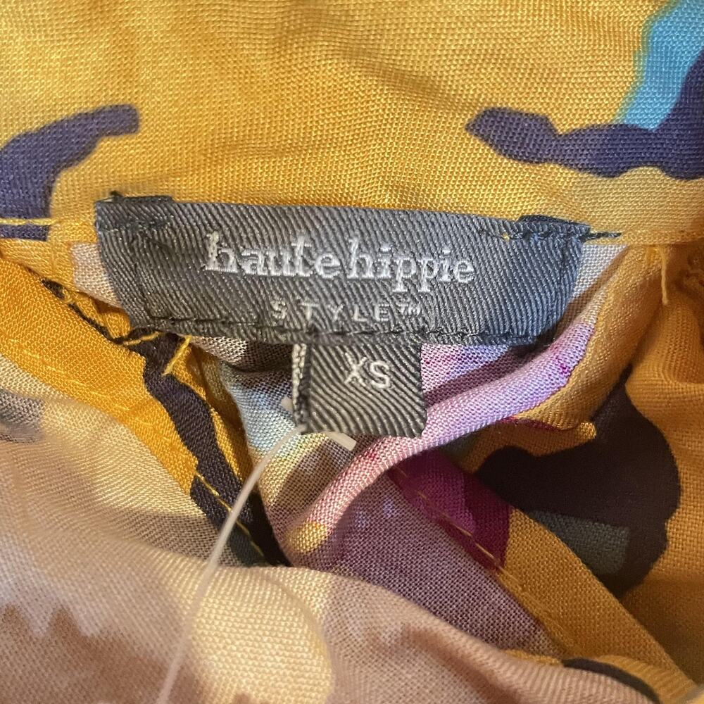 Haute Hippie Shirt Womens XS Yellow Boho Paisley Printed Sleeveless Halter New - Picture 3 of 12